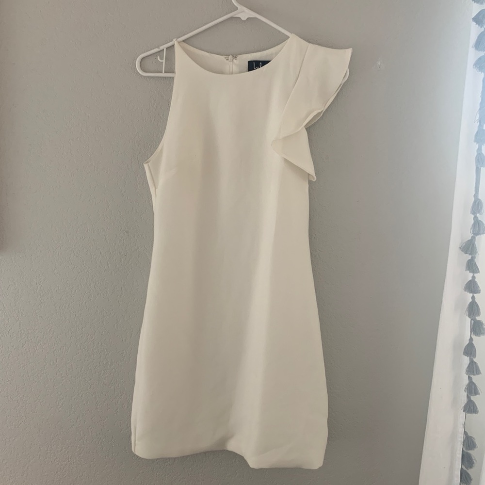 White One Sleeve Ruffle Dress